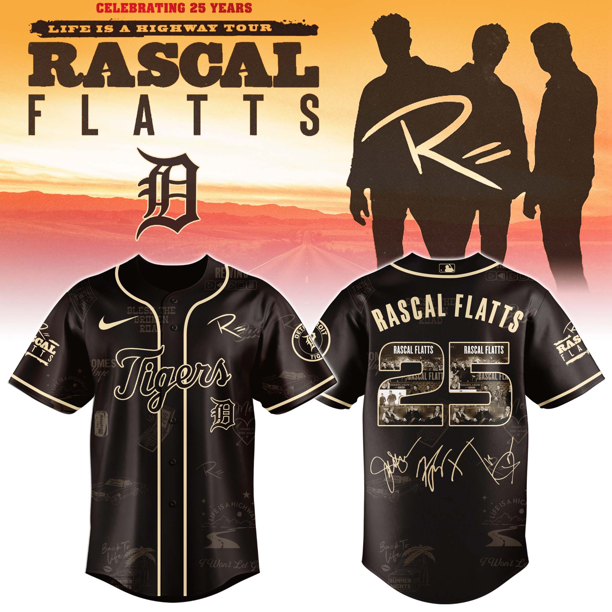 Detroit Tigers x Rascal Flatts Life Is Highway Tour Baseball Jersey For Sport Teams Fans