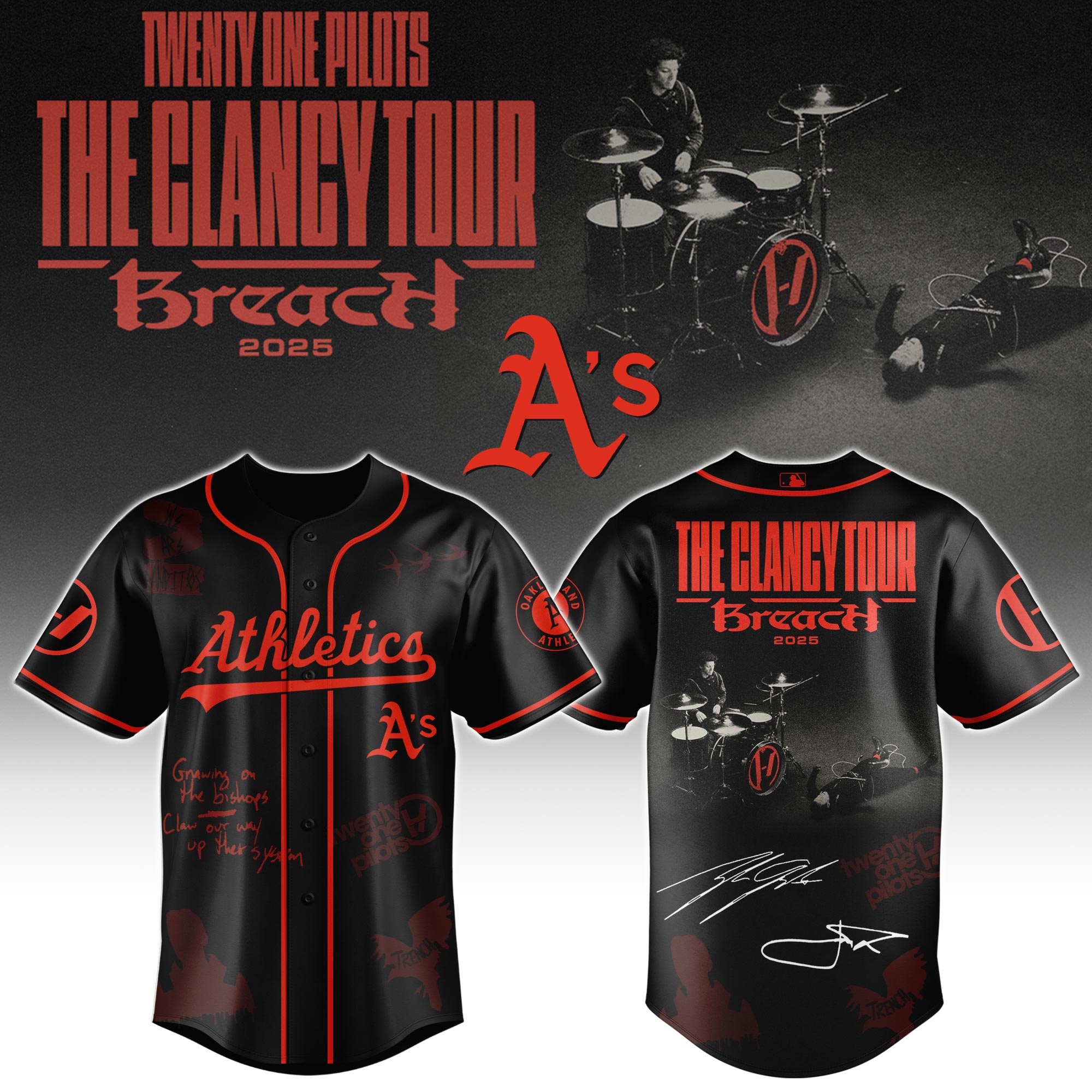 Oakland Athletics x Twenty One Pilots The Clancy World Tour Baseball Jersey For Sport Teams Fans