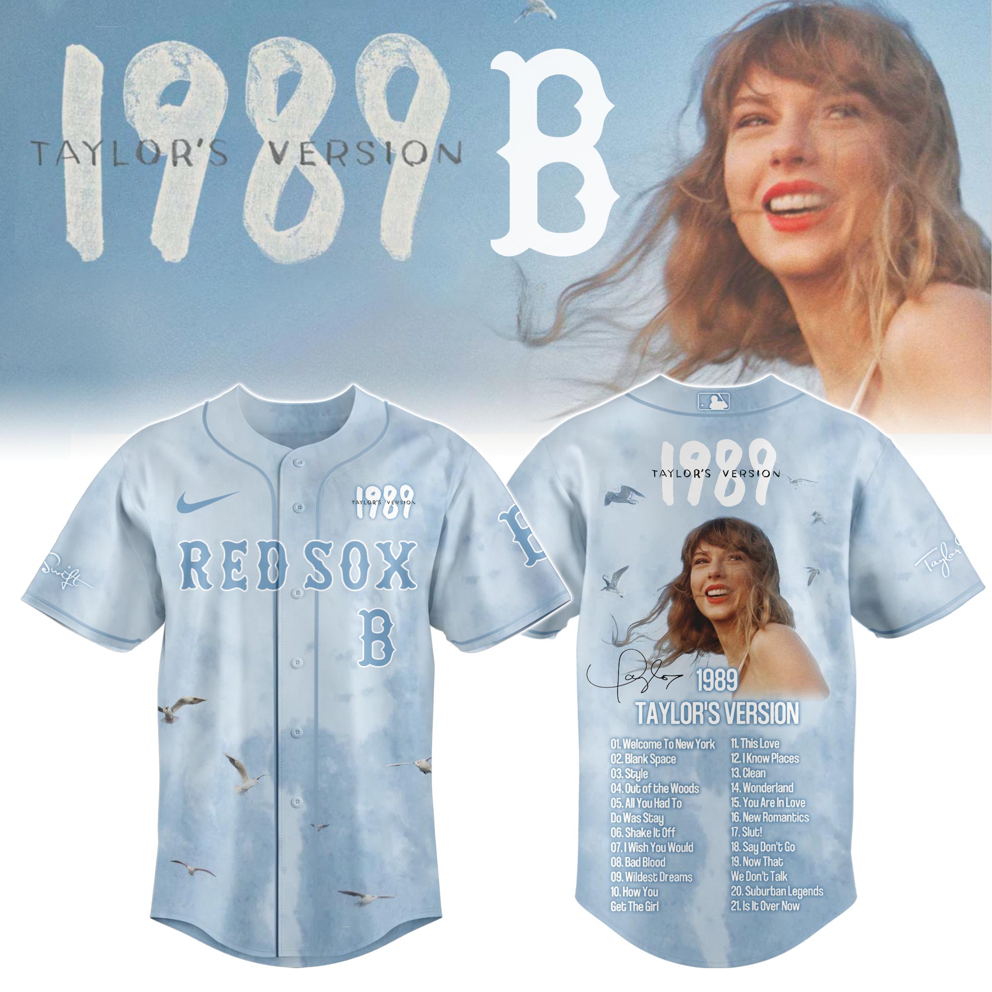 Boston Red Sox x Taylor Swift 1989 Blue Sky Baseball Jersey For Sport Teams Fans