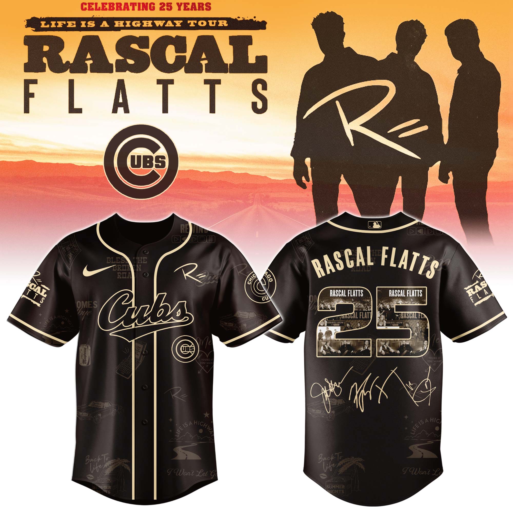 Chicago Cubs x Rascal Flatts Life Is Highway Tour Baseball Jersey For Sport Teams Fans