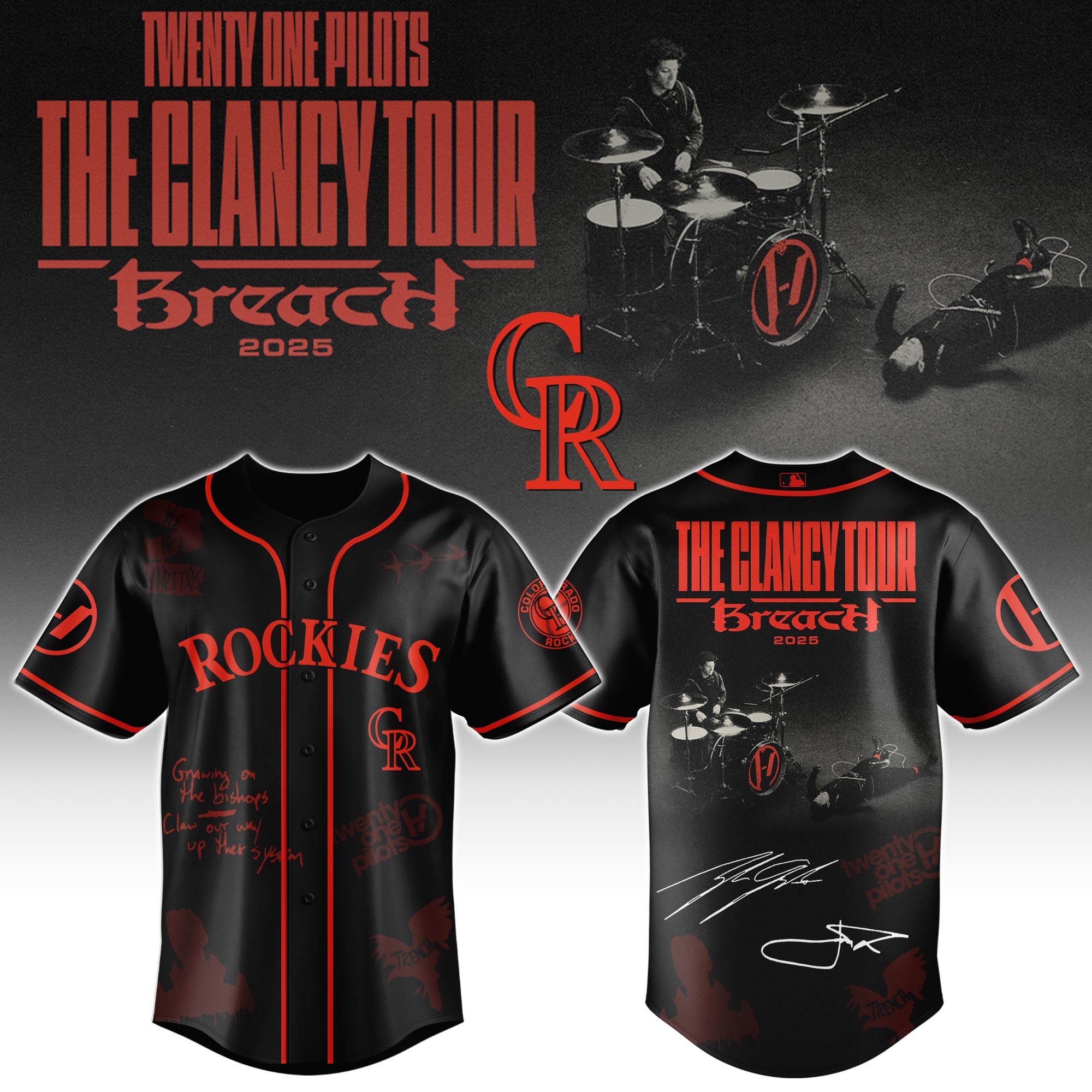 Colorado Rockies x Twenty One Pilots The Clancy World Tour Baseball Jersey For Sport Teams Fans