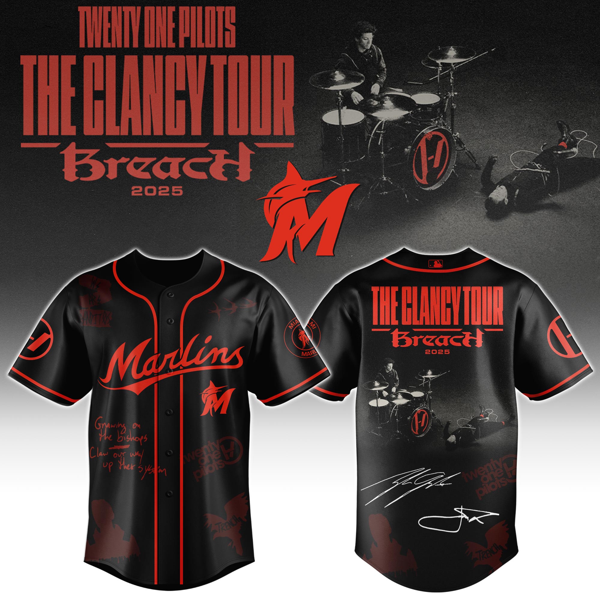 Miami Marlins x Twenty One Pilots The Clancy World Tour Baseball Jersey For Sport Teams Fans