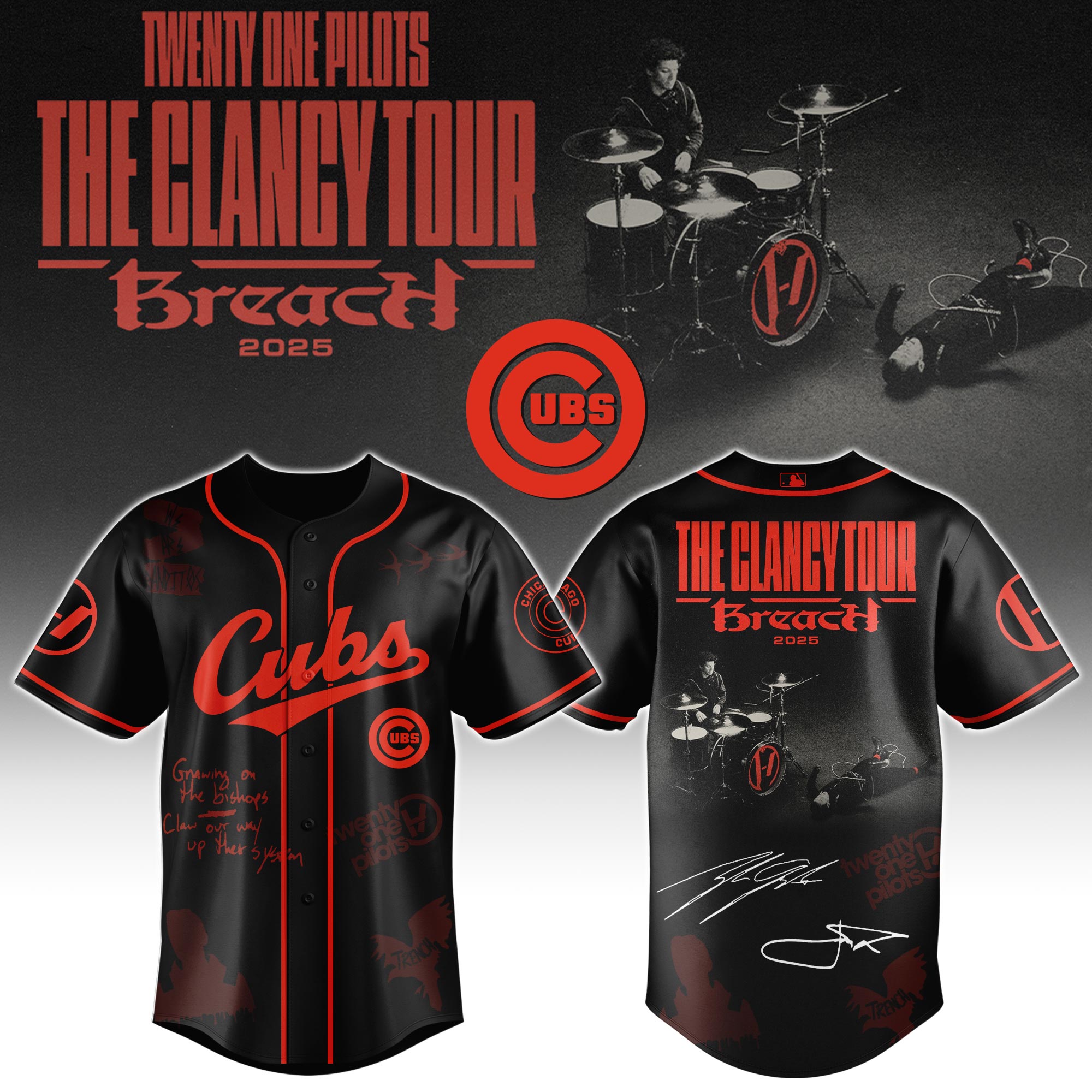 Chicago Cubs x Twenty One Pilots The Clancy World Tour Baseball Jersey For Sport Teams Fans