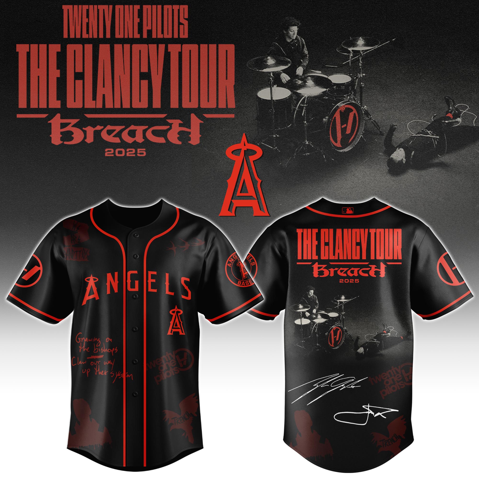 Los Angeles Angels x Twenty One Pilots The Clancy World Tour Baseball Jersey For Sport Teams Fans