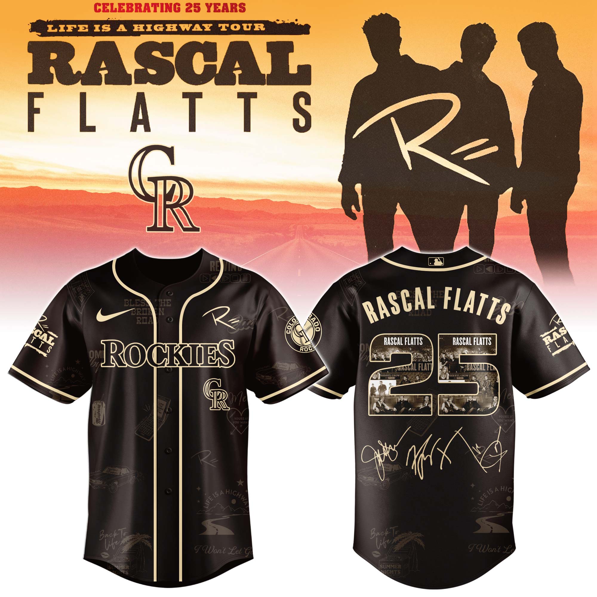 Colorado Rockies x Rascal Flatts Life Is Highway Tour Baseball Jersey For Sport Teams Fans