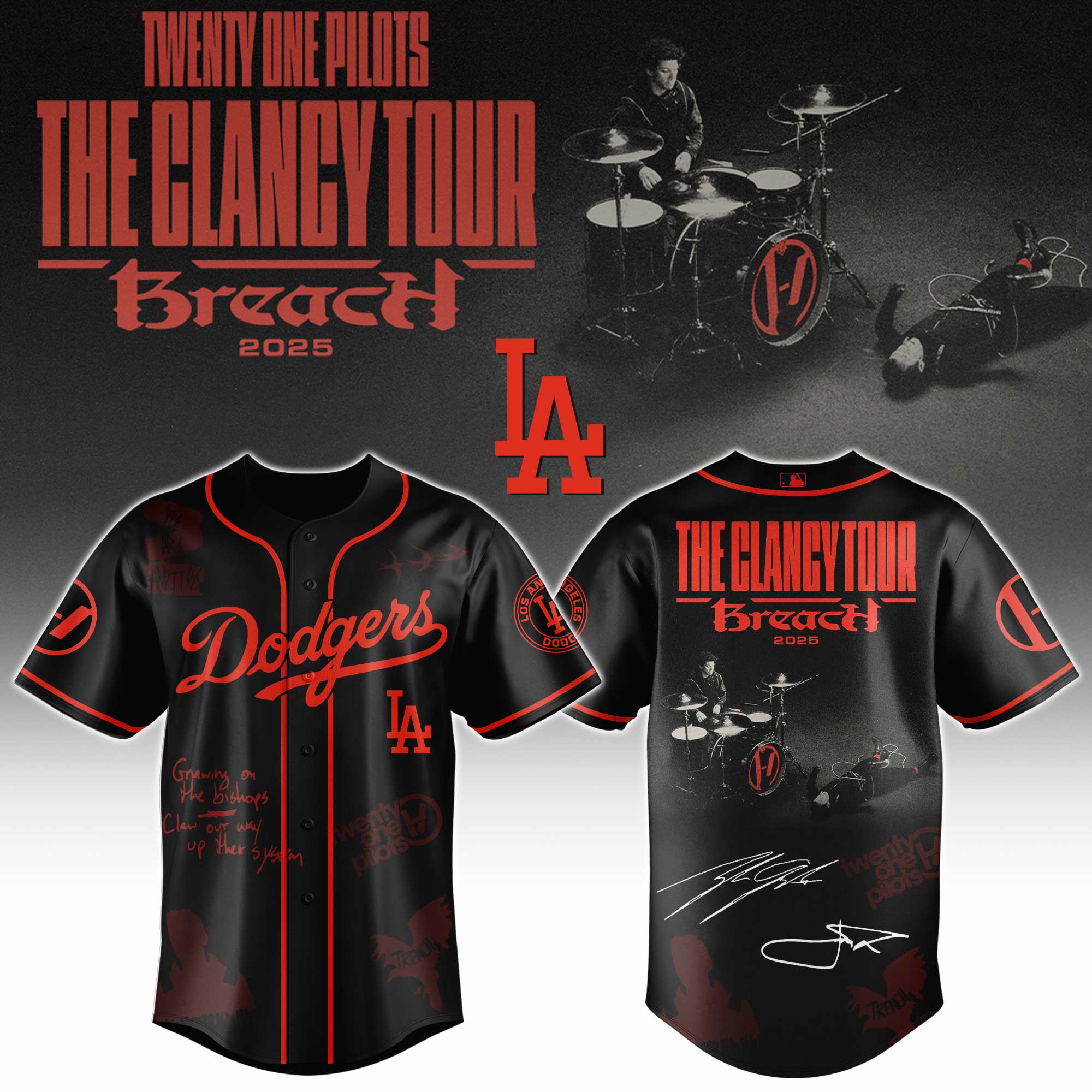 Los Angeles Dodgers x Twenty One Pilots The Clancy World Tour Baseball Jersey For Sport Teams Fans