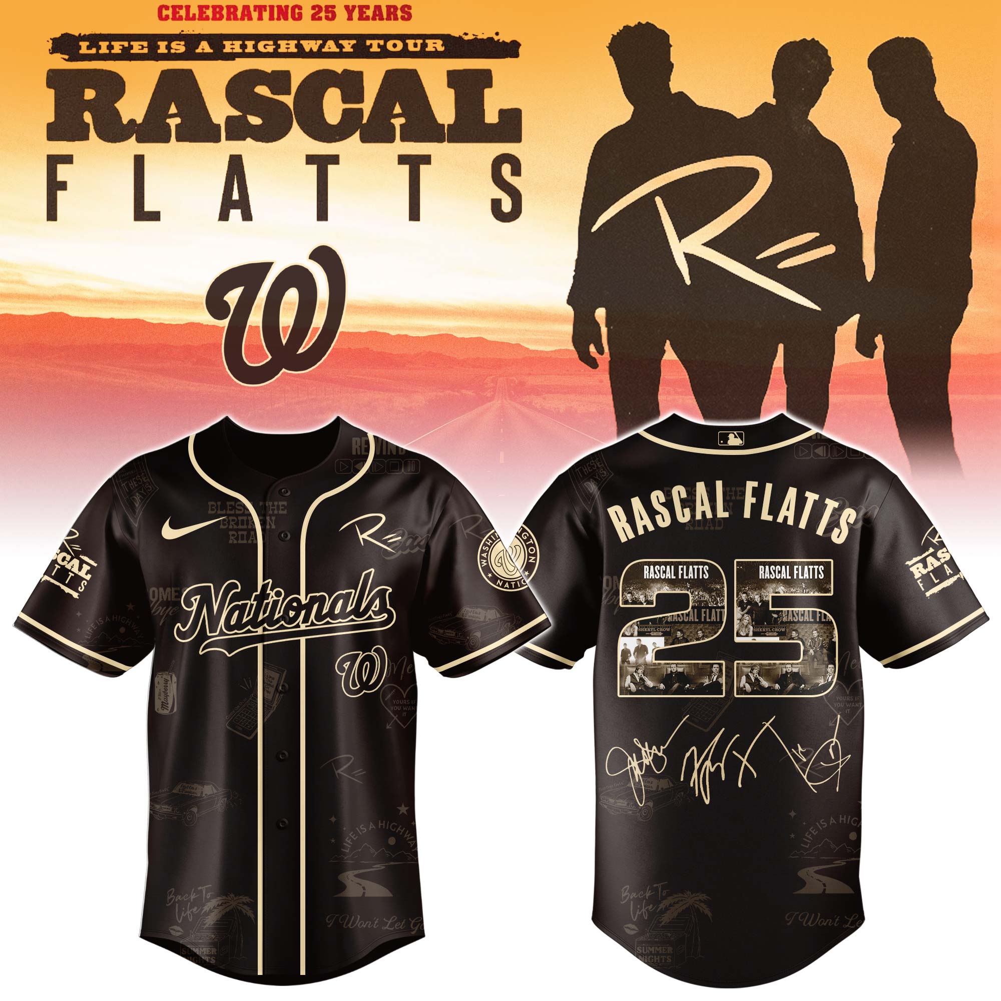 Washington Nationals x Rascal Flatts Life Is Highway Tour Baseball Jersey For Sport Teams Fans