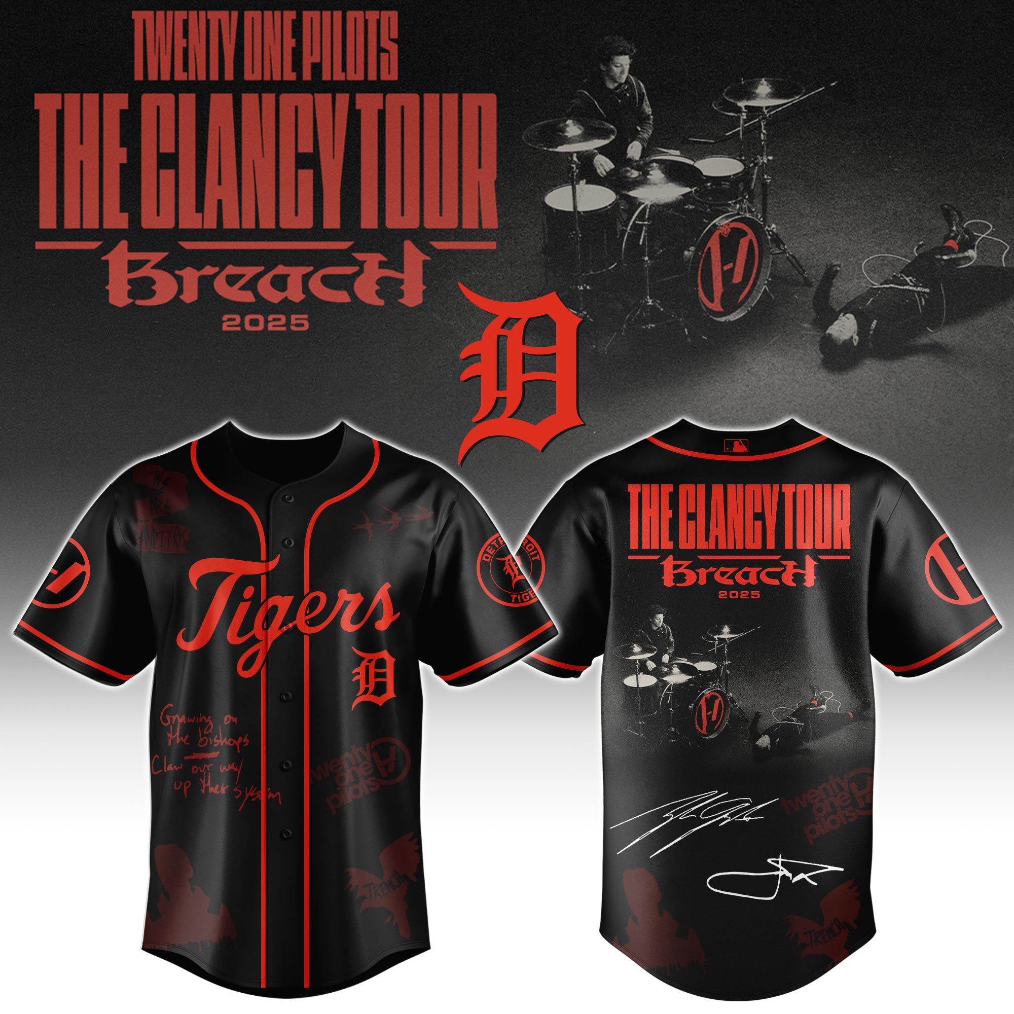 Detroit Tigers x Twenty One Pilots The Clancy World Tour Baseball Jersey For Sport Teams Fans