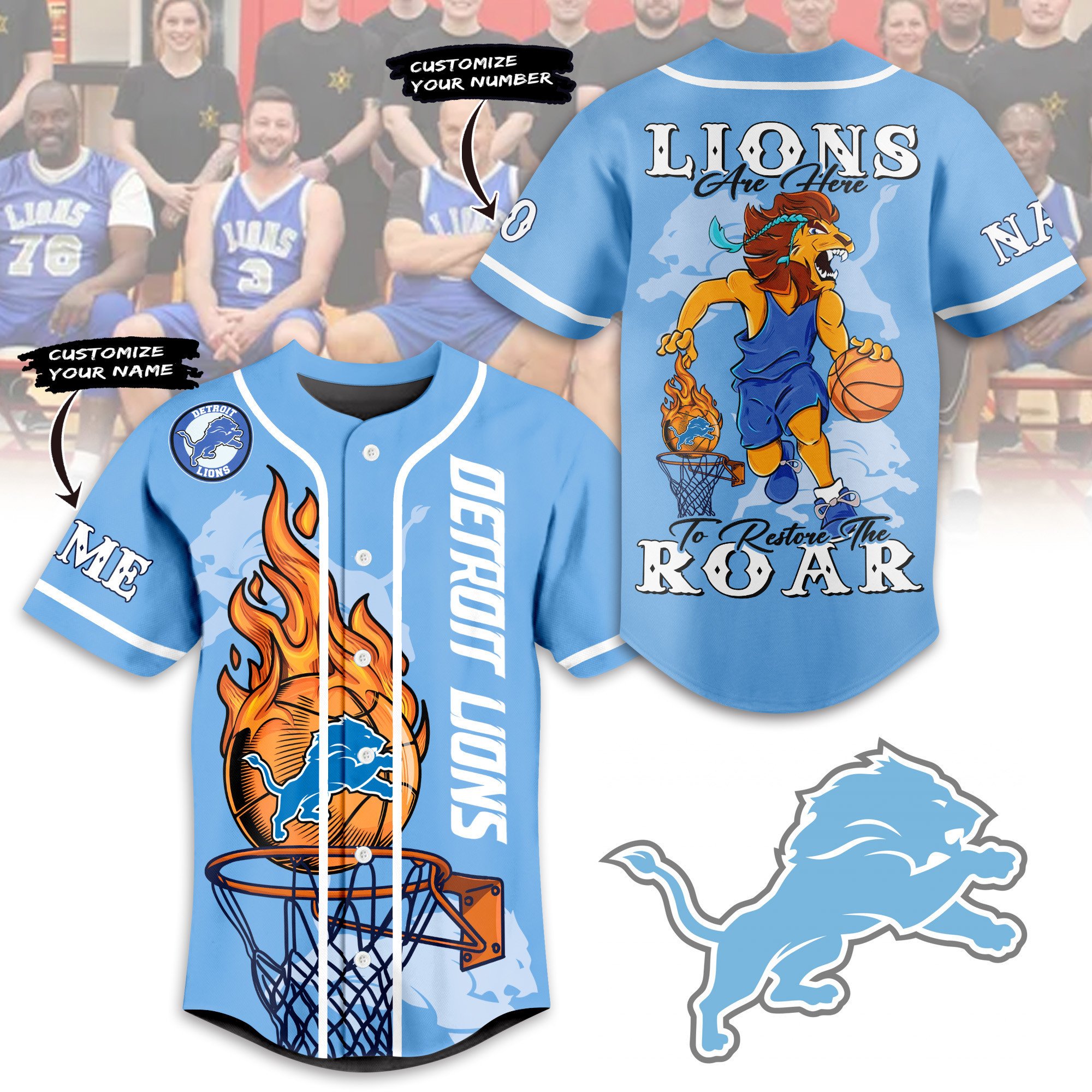 Detroit Lions Baseball Jersey For Sport Teams Fans