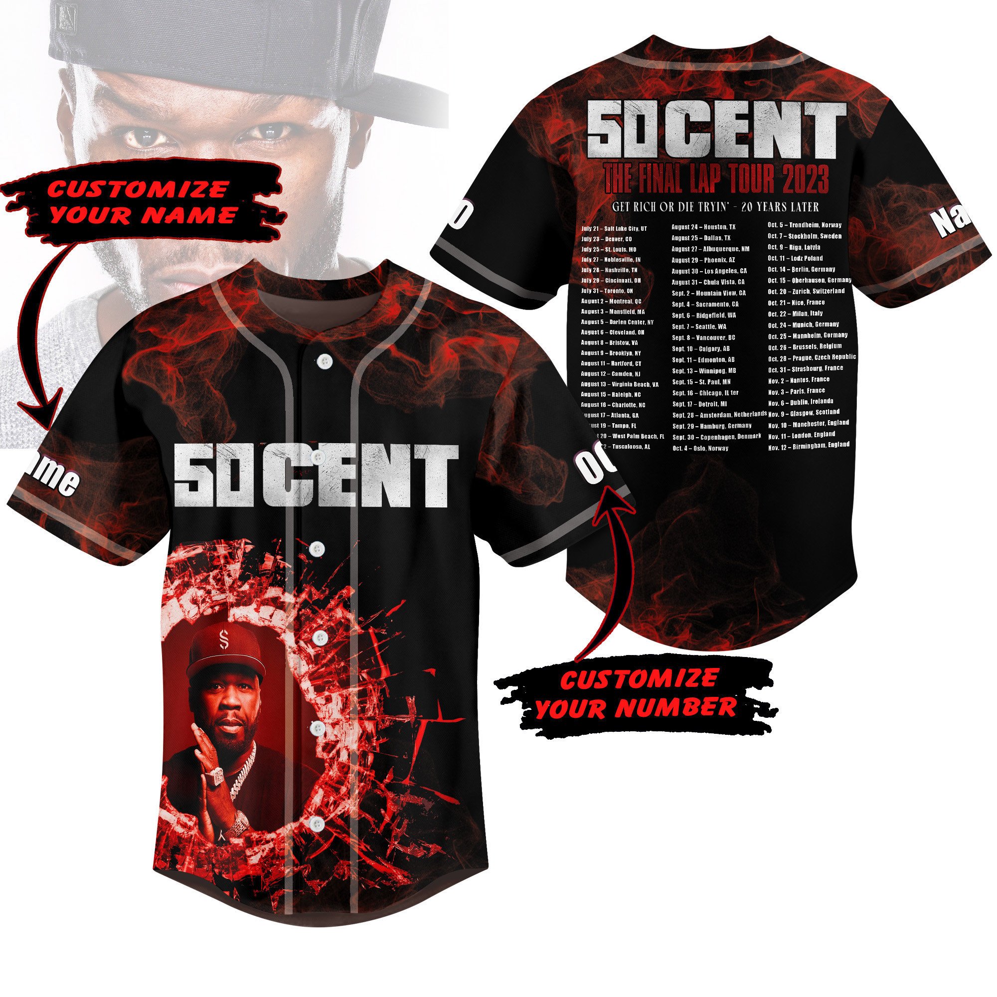 50Cent Baseball Jersey For Sport Teams Fans