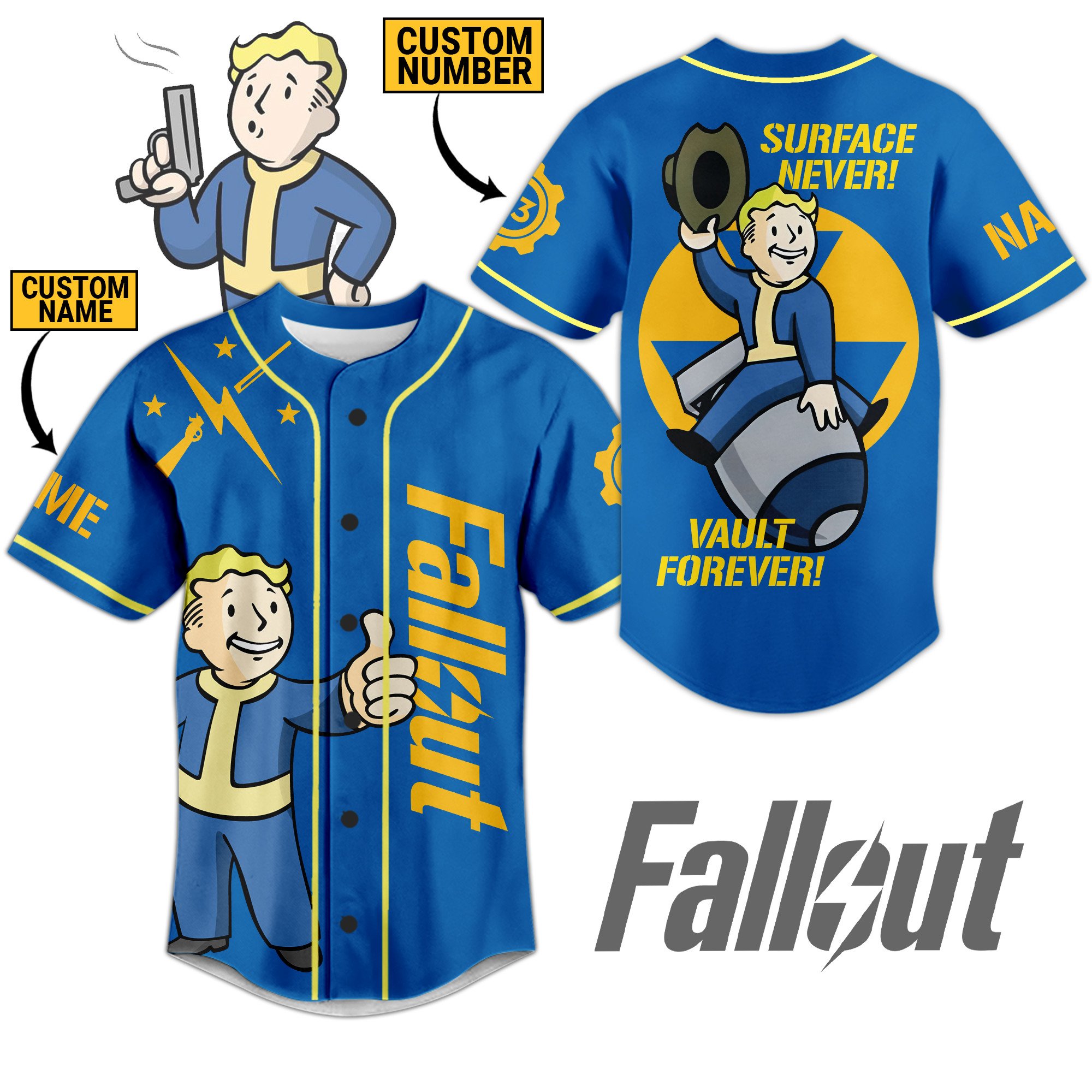 Fallout Surface Never Vault Forever Baseball Jersey For Sport Teams Fans