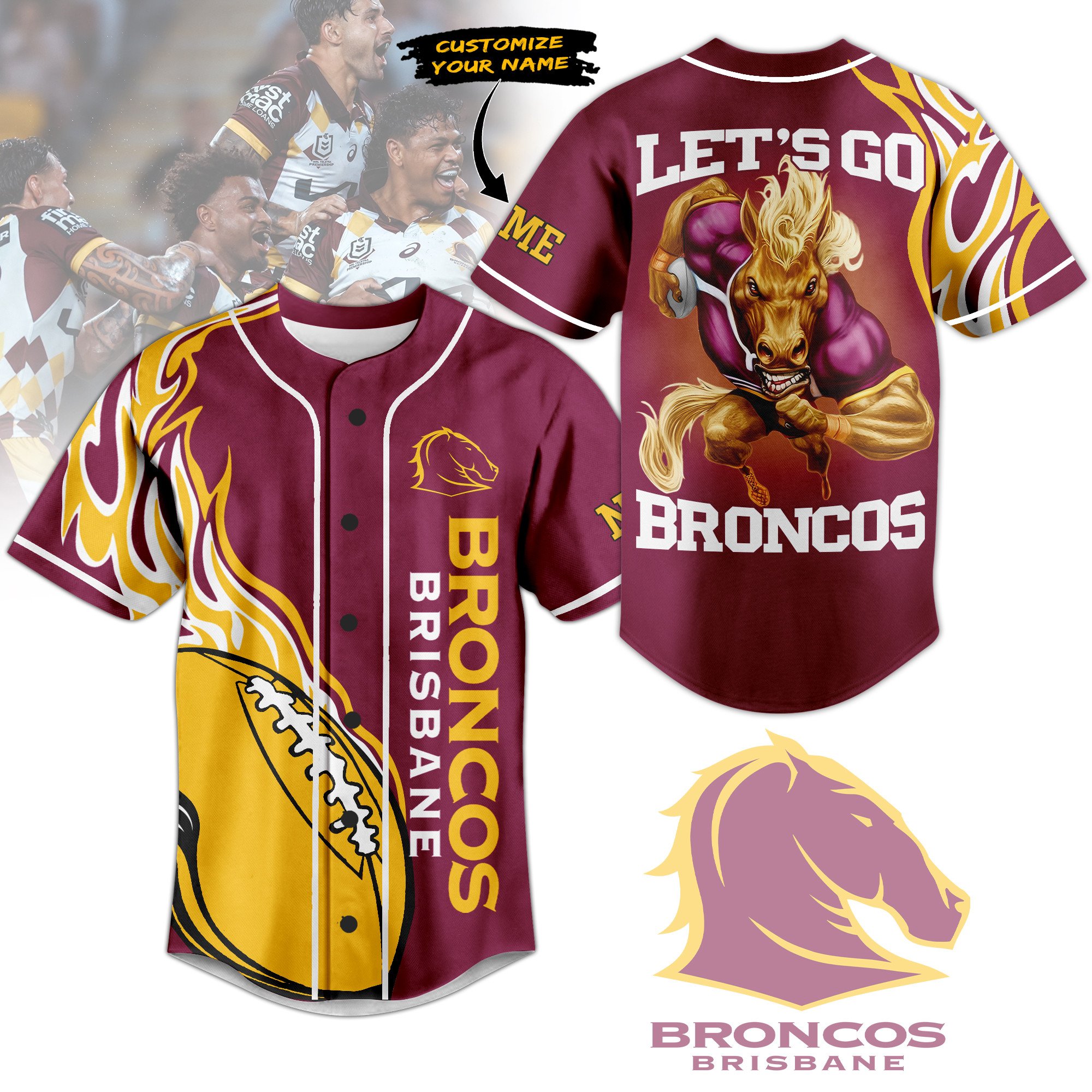 Brisbane Broncos Baseball Jersey For Sport Teams Fans
