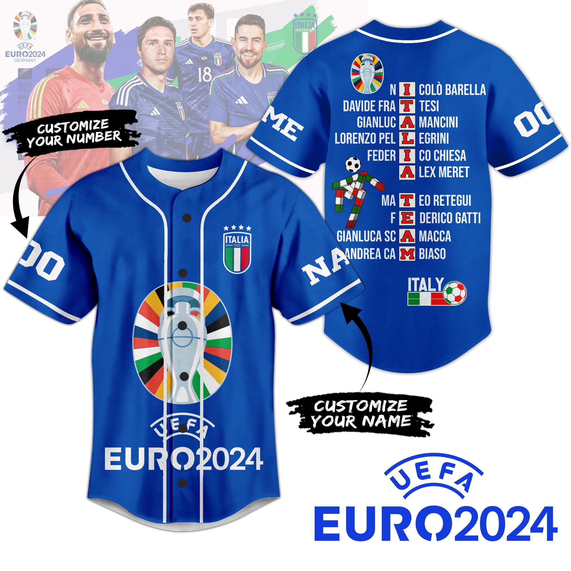 Italy Team European Football Baseball Jersey For Sport Teams Fans
