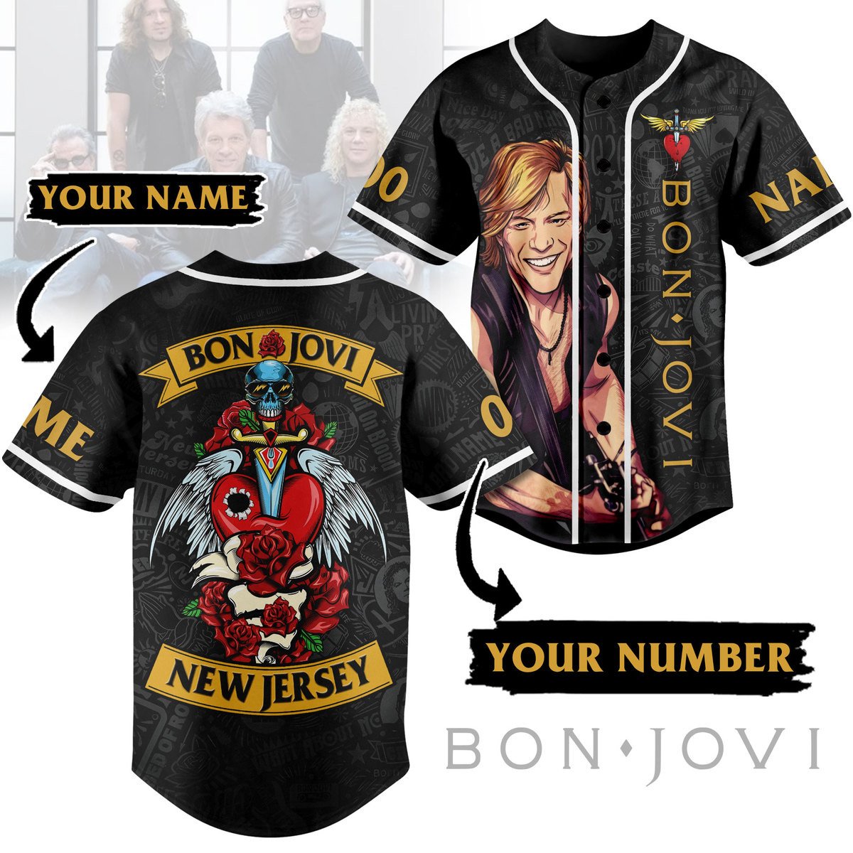Bon Jovi Baseball Jersey For Sport Teams Fans