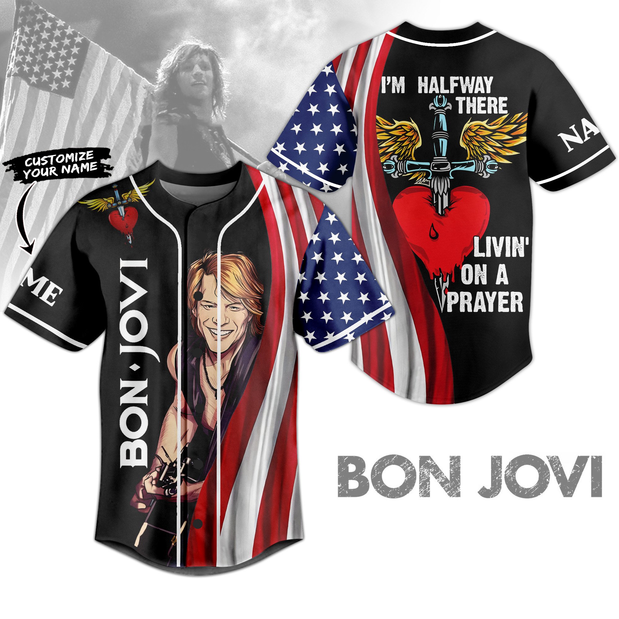 Bon Jovi Baseball Jersey For Sport Teams Fans