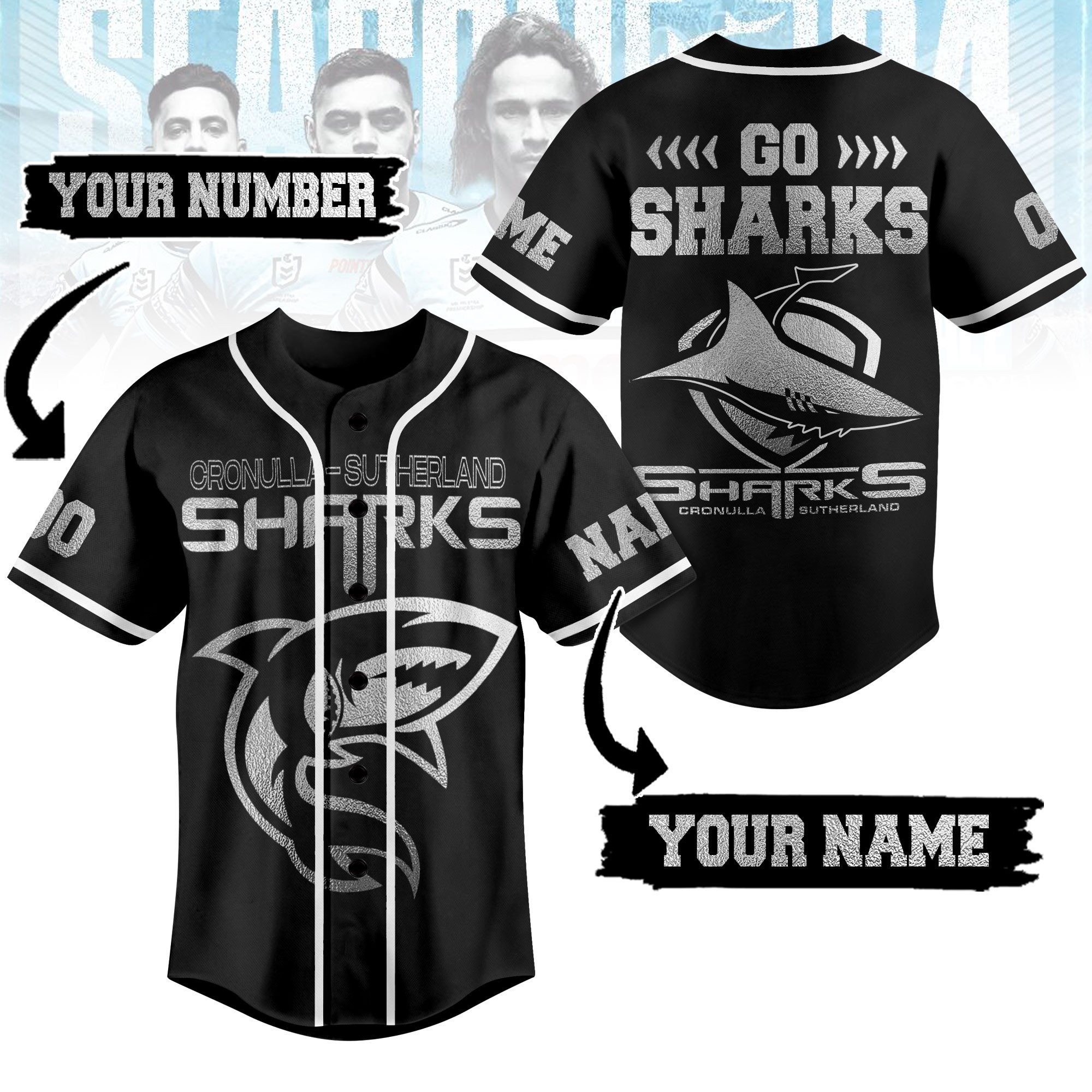 Cronulla-Sutherland Sharks Baseball Jersey For Sport Teams Fans
