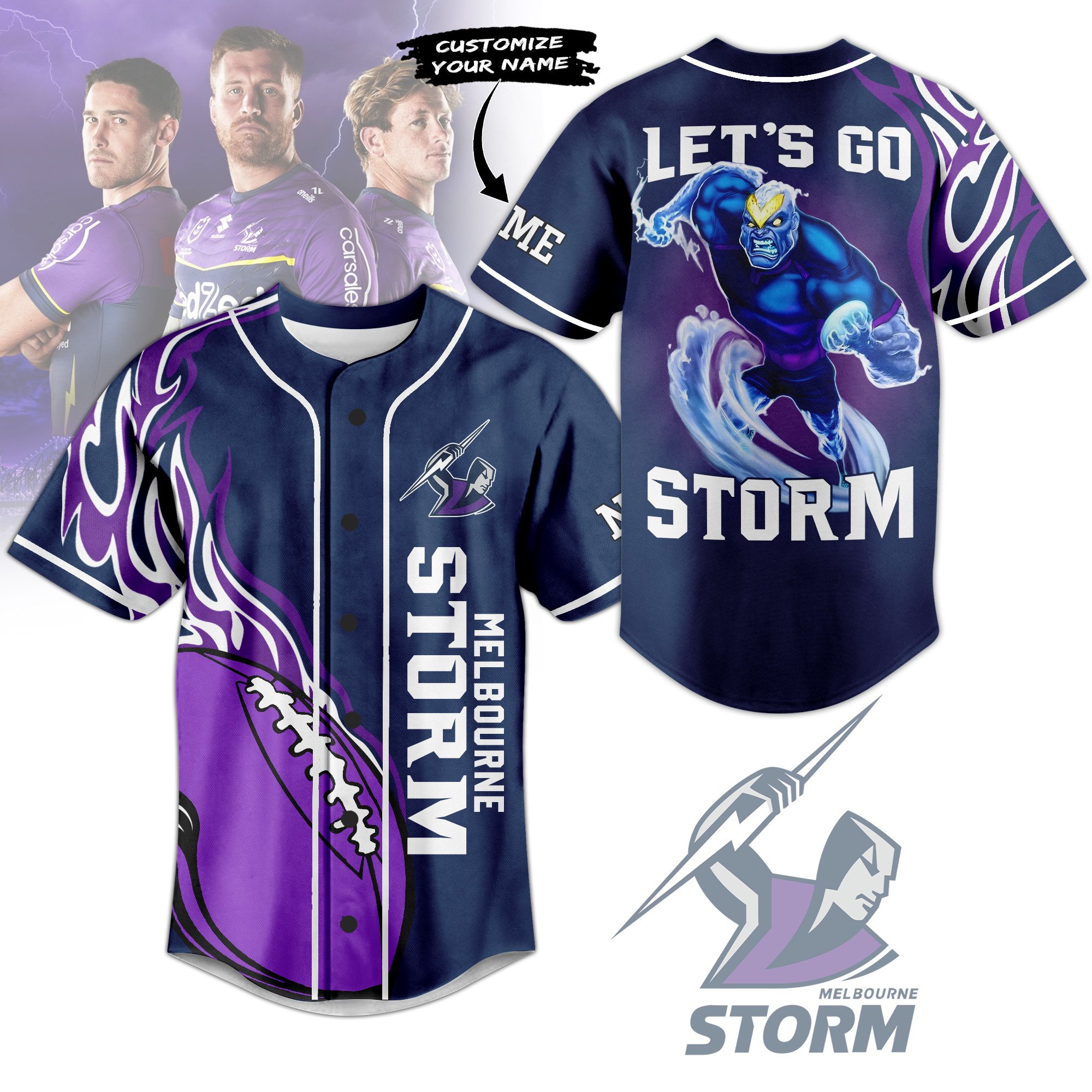 Melbourne Storm Baseball Jersey For Sport Teams Fans