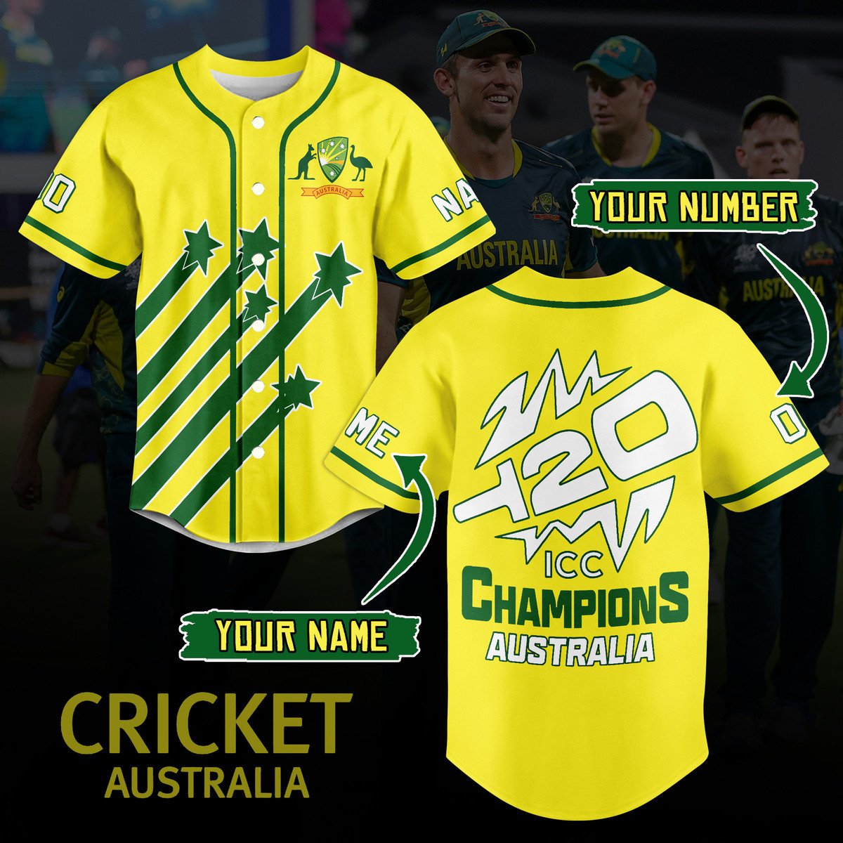 Cricket Australia Baseball Jersey For Sport Teams Fans