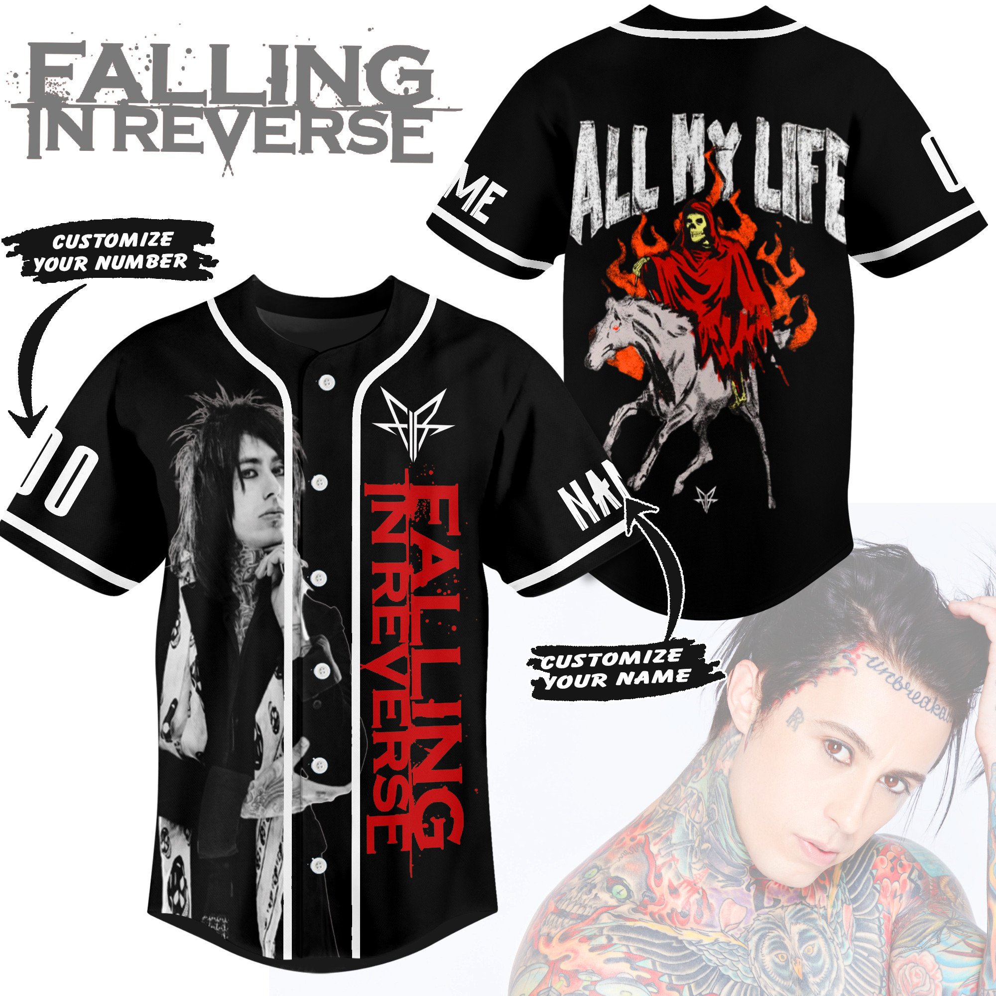 Falling In Reverse Baseball Jersey For Sport Teams Fans