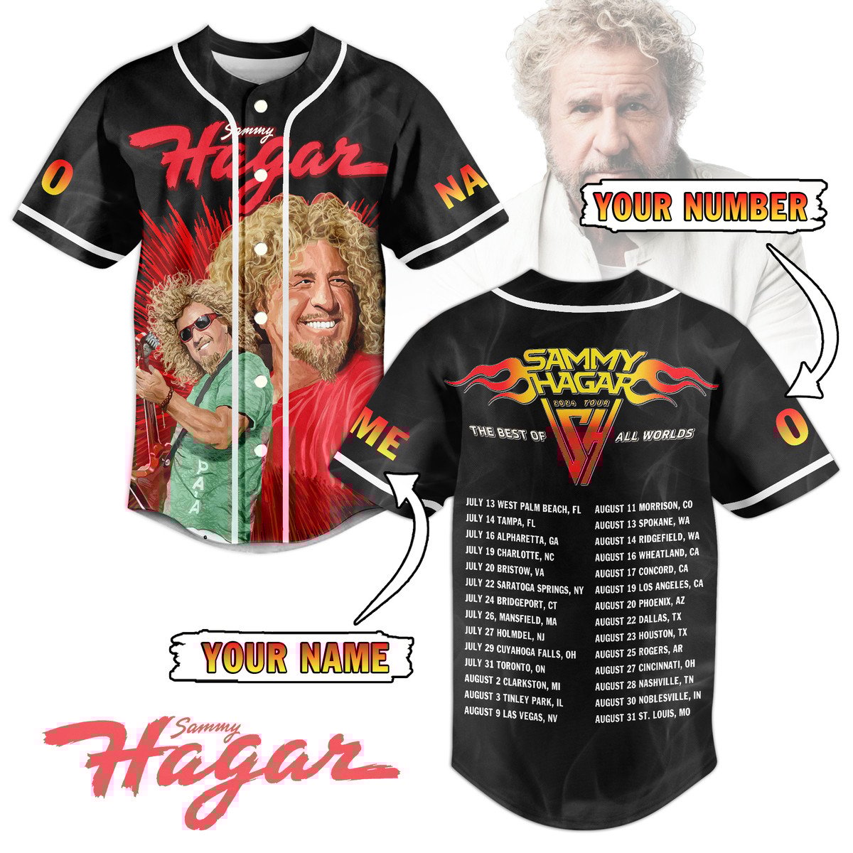 Sammy Hagar Baseball Jersey For Sport Teams Fans