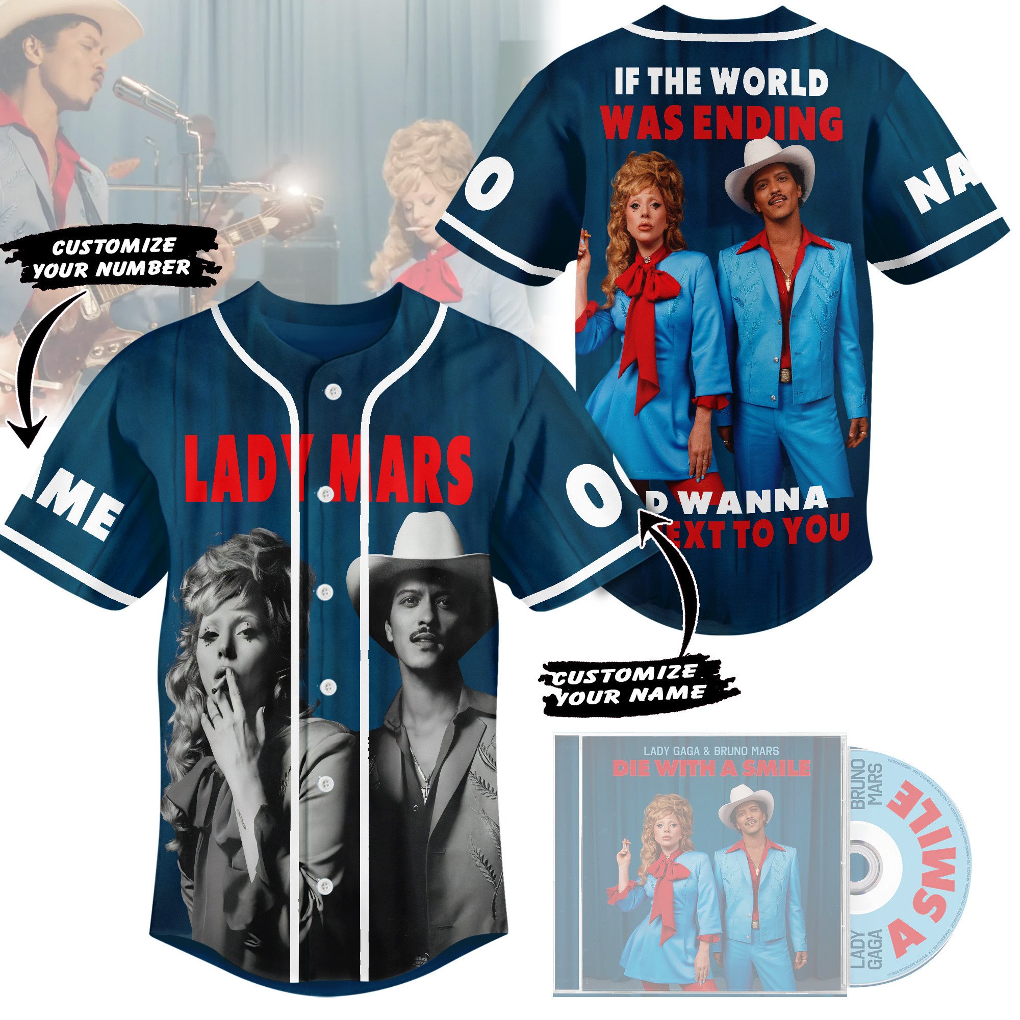 Lady Gaga & Bruno Mars Baseball Jersey For Sport Teams Fans