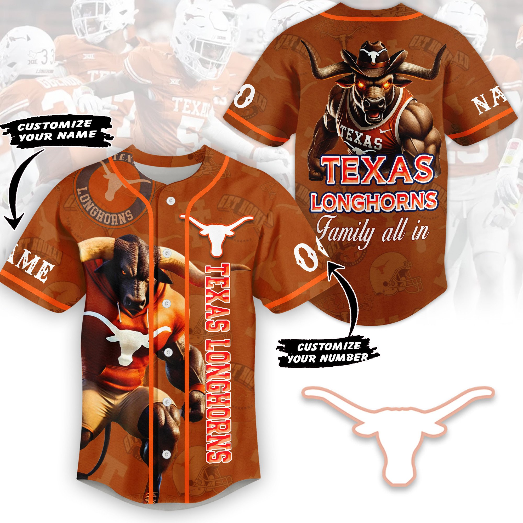 Texas Longhorns Baseball Jersey For Sport Teams Fans