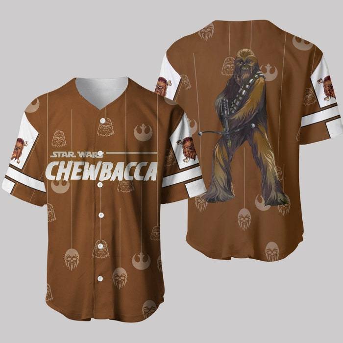 Chewbacca Star Wars Brown White Patterns Disney Unisex Cartoon Graphics Casual Outfits Custom Baseball Jersey