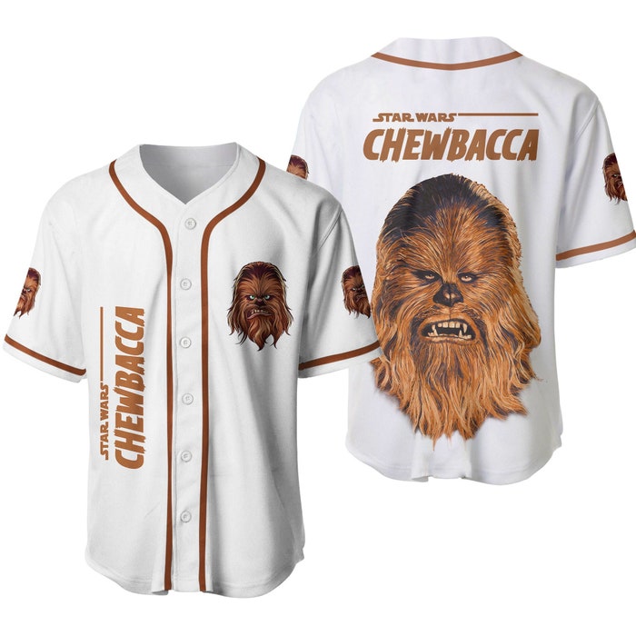 Chewbacca Star Wars White Brown Disney Unisex Cartoon Graphics Casual Outfits Custom Baseball Jersey