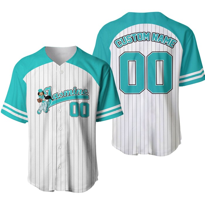 Jasmine Princess Striped Mint White Unisex Cartoon Graphic Casual Outfit Custom Baseball Jersey