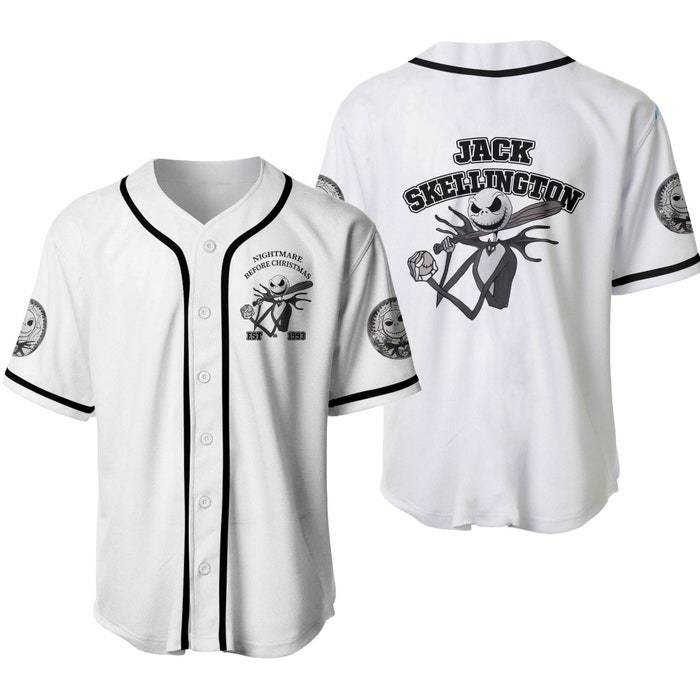 Jack Skellington The Nightmare Before Christmas Black White Disney Unisex Casual Outfits Baseball Jersey