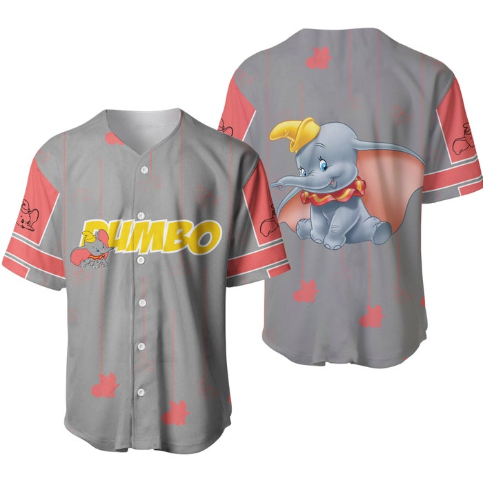 Dumbo Elephant Gray Pink Yellow Stripes Patterns Disney Unisex Cartoon Casual Outfits Baseball Jersey