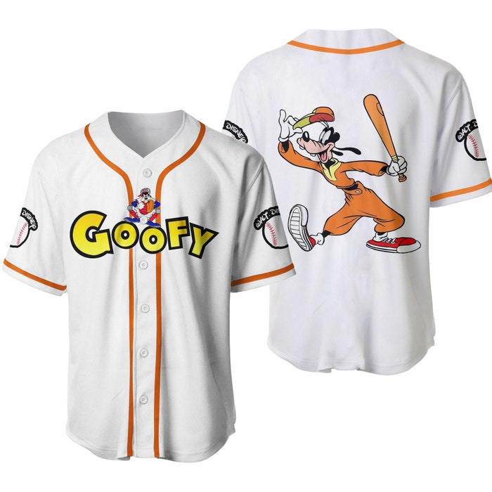 Goofy Dog Orange White Cute Disney Cartoons Graphics Unisex Casual Outfits Custom Baseball Jersey