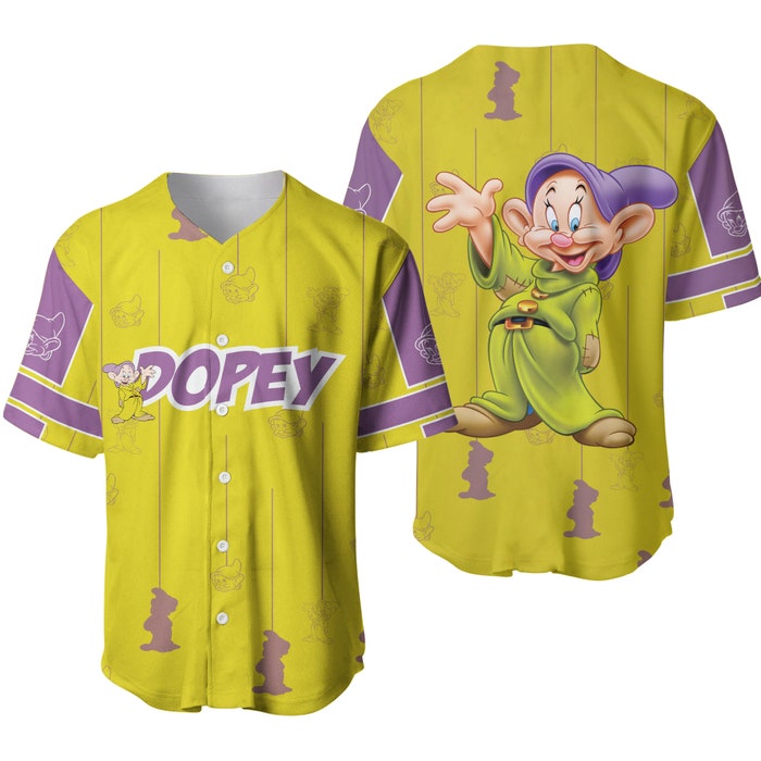 Dopey Dwarf Green Purple Stripes Patterns Disney Unisex Cartoon Graphics Casual Outfits Baseball Jersey