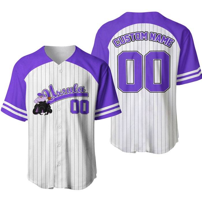 Ursula Striped Purple White Unisex Cartoon Graphic Casual Outfit Custom Baseball Jersey