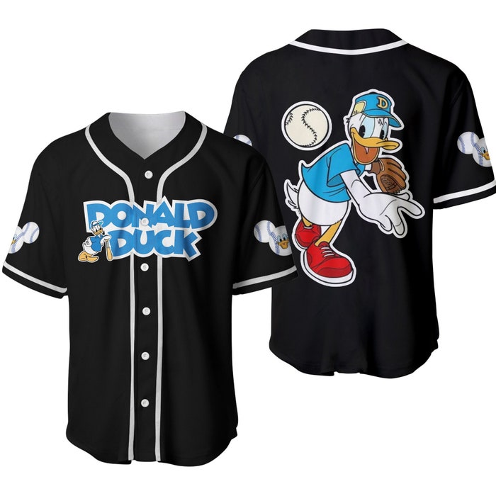 Donald Duck Blue Black Cute Disney Unisex Cartoon Graphic Casual Outfits Baseball Jersey