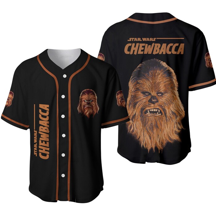 Chewbacca Star Wars Black Brown Disney Unisex Cartoon Graphics Casual Outfits Custom Baseball Jersey