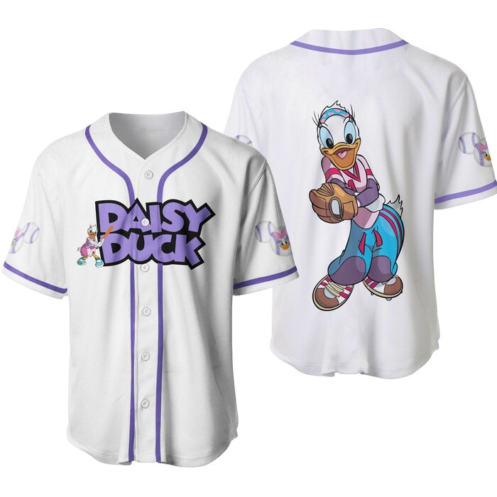 Daisy Duck Purple White Disney Unisex Cartoon Graphic Casual Outfits Custom Baseball Jersey