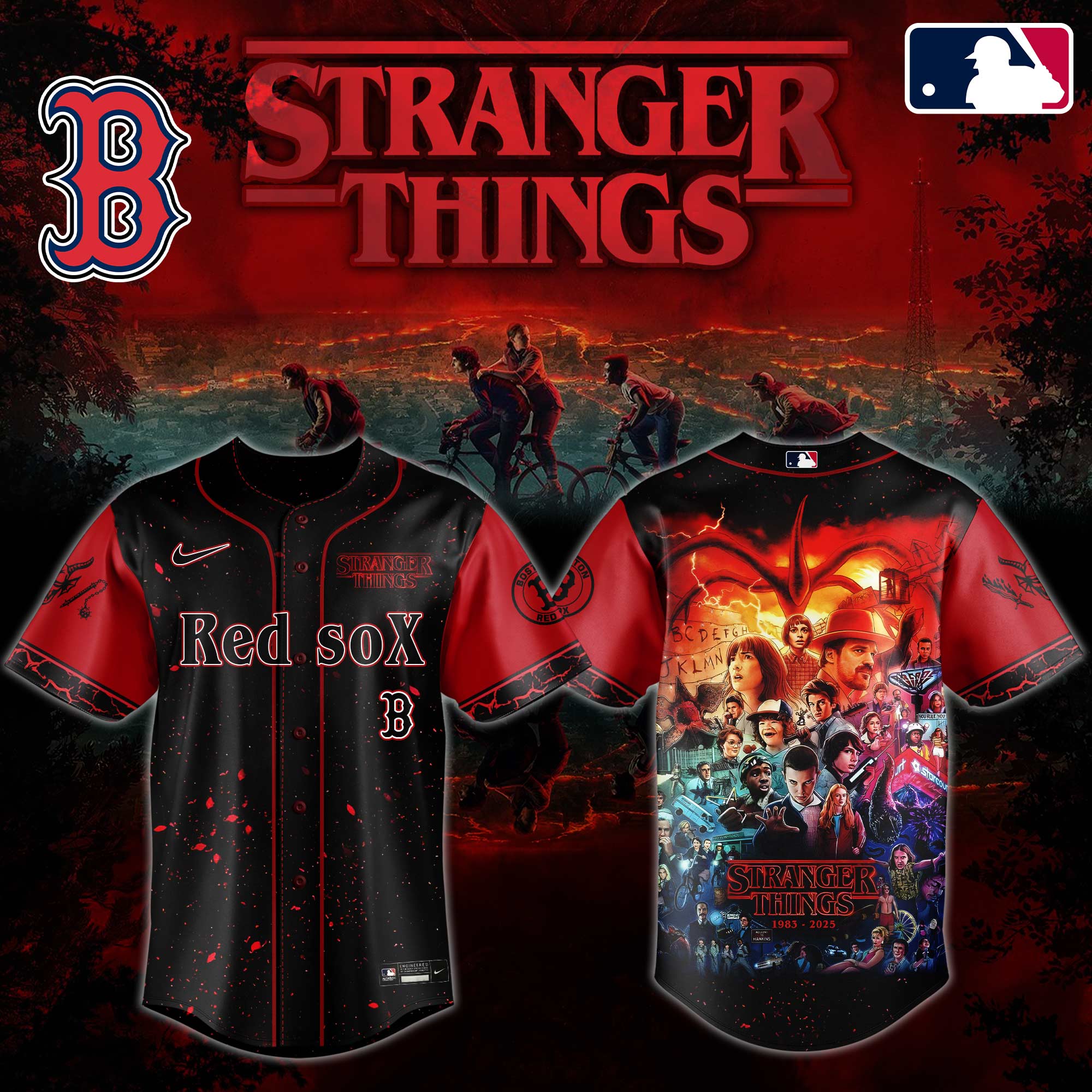 Boston Red Sox MLB x Stranger Things Custom Baseball Jersey New Season For Fans