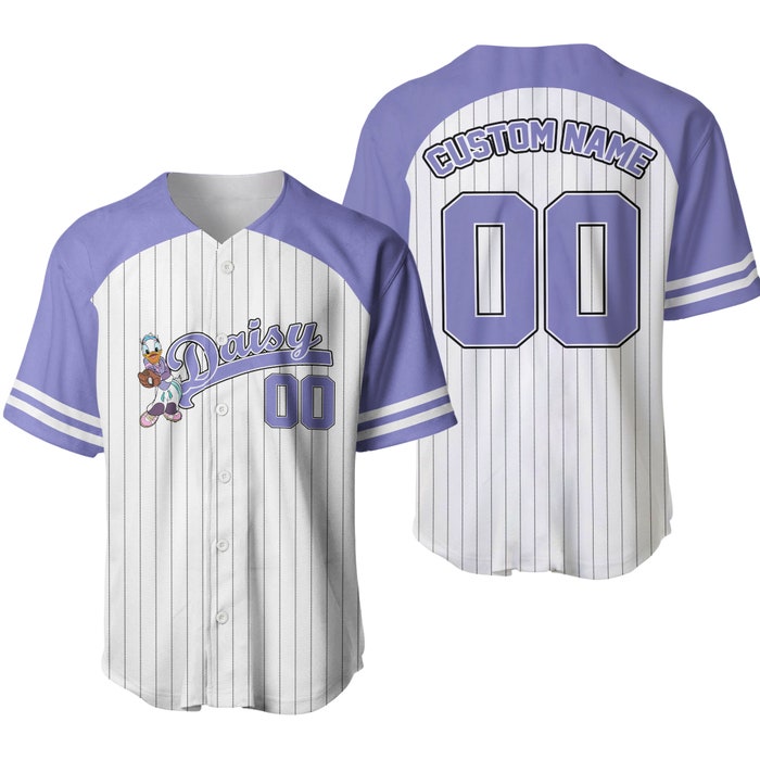 Daisy Duck Striped Purple White Unisex Cartoon Graphic Casual Outfit Custom Baseball Jersey