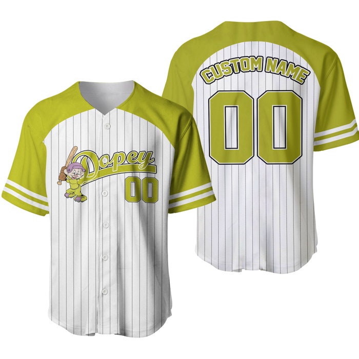 Dopey Dwarf Striped Green White Unisex Cartoon Graphic Casual Outfit Custom Baseball Jersey