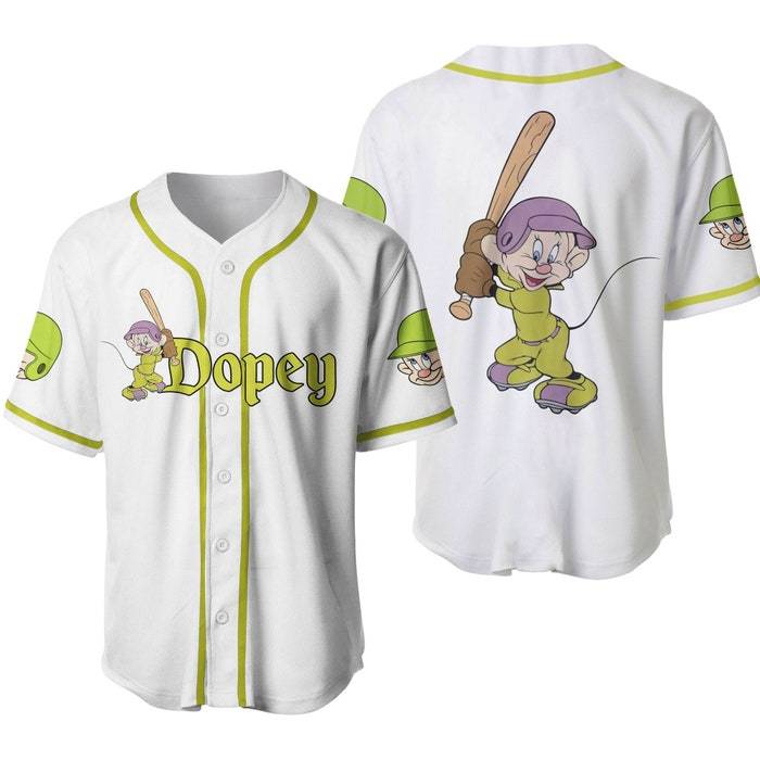 Dopey Dwarf White Green Disney Unisex Cartoon Graphics Casual Outfits Baseball Jersey