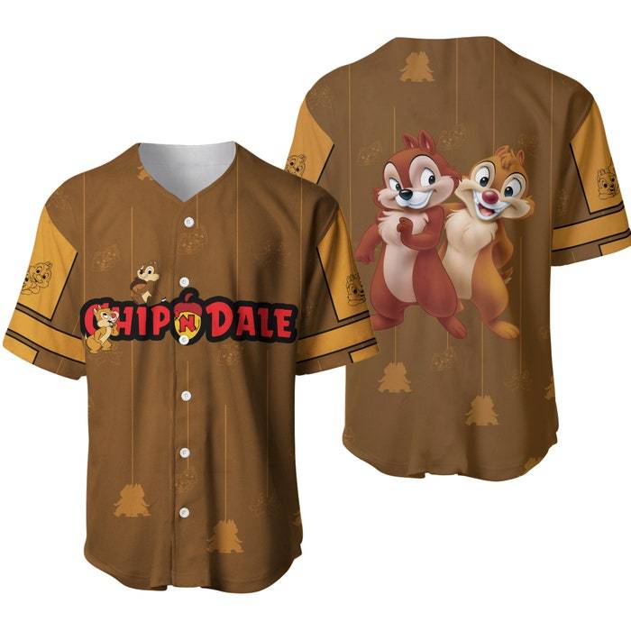 Chp n Dale Brown Red Patterns Disney Unisex Cartoon Casual Outfits Baseball Jersey