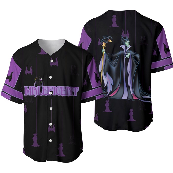 Maleficent Purple Black Stripes Patterns Disney Unisex Cartoon Casual Outfits Baseball Jersey