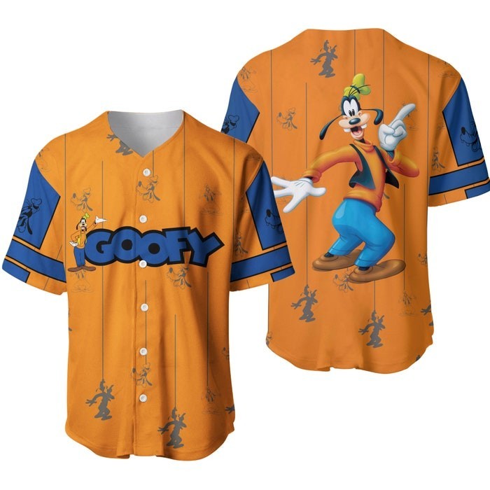Goofy Dog Orange Blue Stripes Patterns Disney Unisex Cartoon Casual Outfits Baseball Jersey
