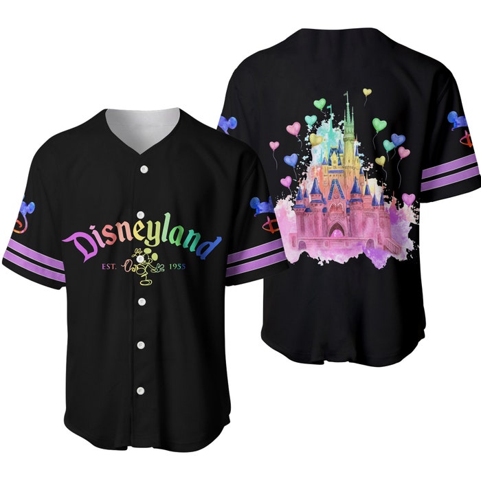 Disneyland Magic Kingdom Rainbow Black Disney Unisex Cartoon Graphics Casual Outfits Baseball Jersey