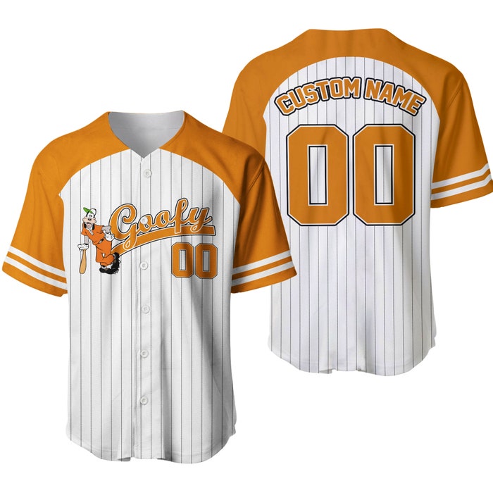 Goofy Dog Striped Orange White Unisex Cartoon Graphic Casual Outfit Custom Baseball Jersey