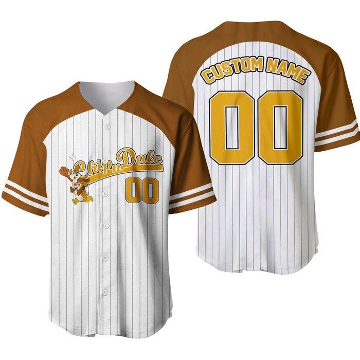 Chip N Dale Striped Brown White Unisex Cartoon Graphic Casual Outfit Custom Baseball Jersey