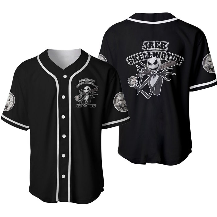 Jack Skellington White Black Disney Cartoons Graphics Unisex Casual Outfits Baseball Jersey
