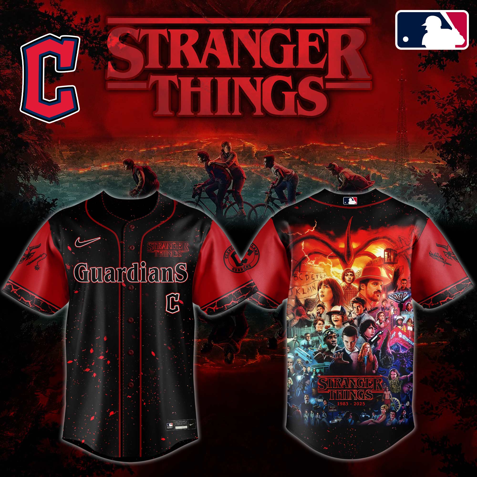 Cleveland Guardians MLB x Stranger Things Custom Baseball Jersey New Season For Fans