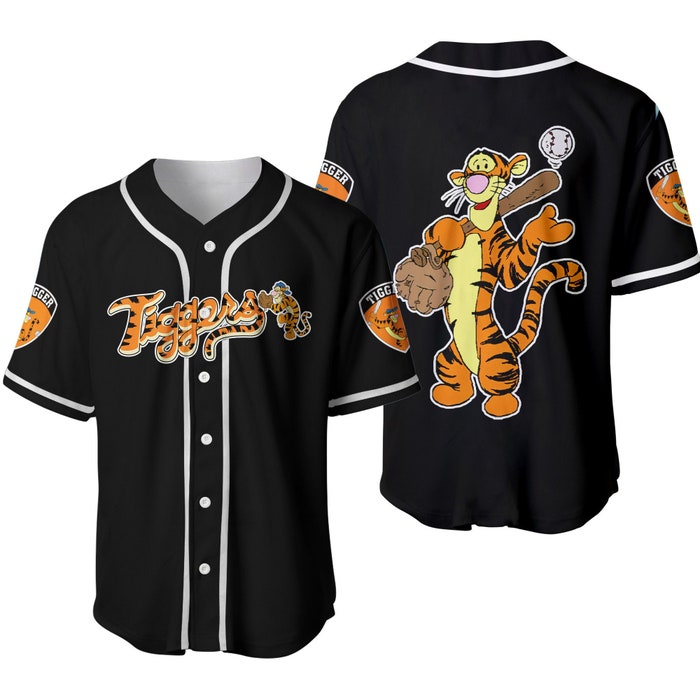 Tigger Winnie Pooh Orange Black Cute Disney Unisex Cartoon Graphic Casual Outfits Custom Baseball Jersey